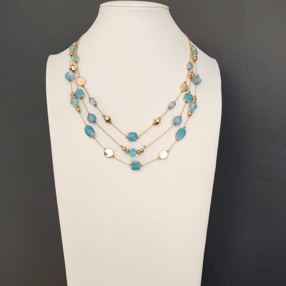 Charming Charlie 3 strand blue and gold necklace - Picture 2 of 12